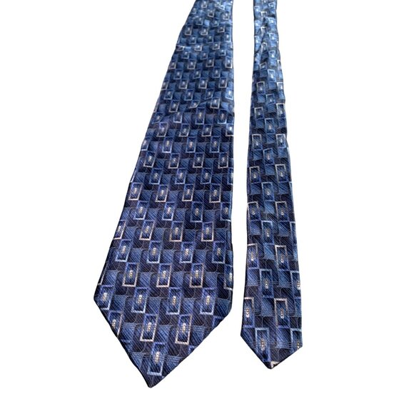 Mens Arrow Blue Geo pattern Silk Necktie Tie - Picture 1 of 5